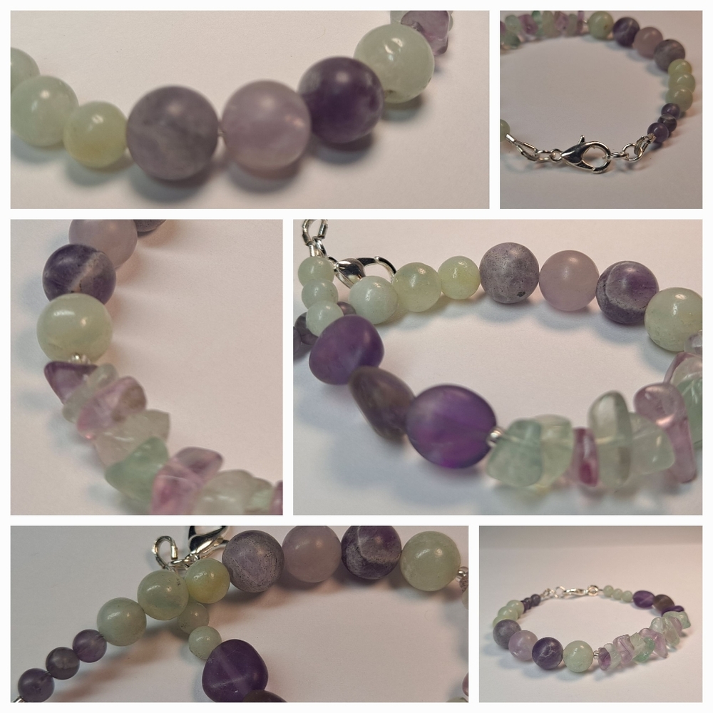 CONCENTRATION & UNDERSTANDING * FLUORITE * AMAZONITE * AMETHYST GEM BRACELET